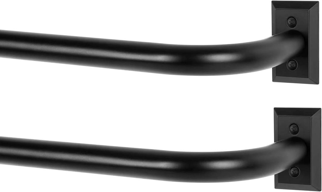 Black Wrap Around Curtain Rods 2 Pack:Blackout Heavy Duty Adjustable Window Curtain Rod for Bedroom Kitchen,Modern Decorative Curved French Metal Drapery Rods Easy Install,Matte Black 28-48"