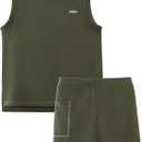 Girls Activewear Set, Tank & Shorts with Pockets, Army Green 13-14 Years