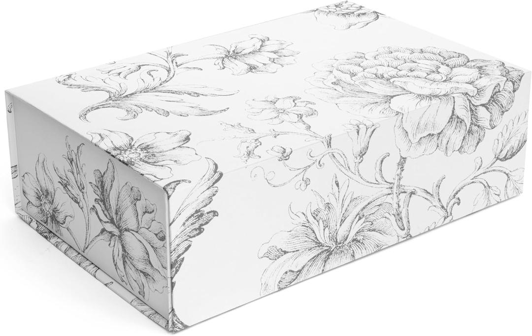 Luxury Keepsake Gift Box | Silver Floral Decorative Boxes with Magnetic Lids for Presents, Wedding Memory Box, and Bridal Gifts. 11.5" x 7.5" x 3.5"