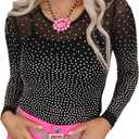 Lrady Women's Sheer Mesh Turtleneck Neck See Through Leotard Bodysuit Body Tops (X-Large, Black-9992)