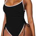 Viottiset Women's Ruched Drawstring One Piece Swimsuit Tummy Control High Cut Bathing Suit S