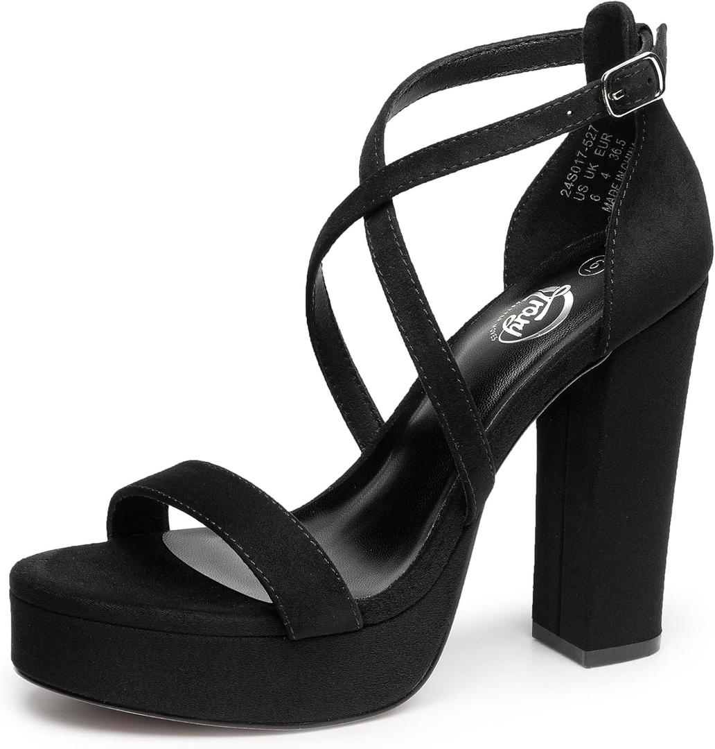 Trary Women's Strappy Platform Chunky High Heels Sandals Fashion Comfortable Open Toe Block Heels for Women Dress Wedding Party Shoes (8)