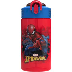 Zak Designs Marvel SpiderMan Kids Spout Cover and Built-in Carrying Loop Made of Plastic, Leak-Proof Water Bottle Design (16 oz, BPA-Free)