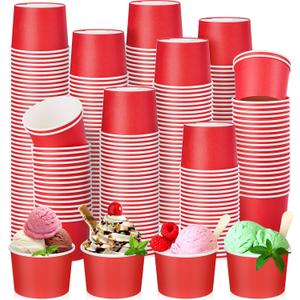 Nuenen 300 Pcs 8 oz Ice Cream Paper Cups Bulk Disposable Dessert Cups Solid Color Paper Dessert Bowls for Snack Sundae Party Favors Summer Ice Cream Bar Supplies (Red)
