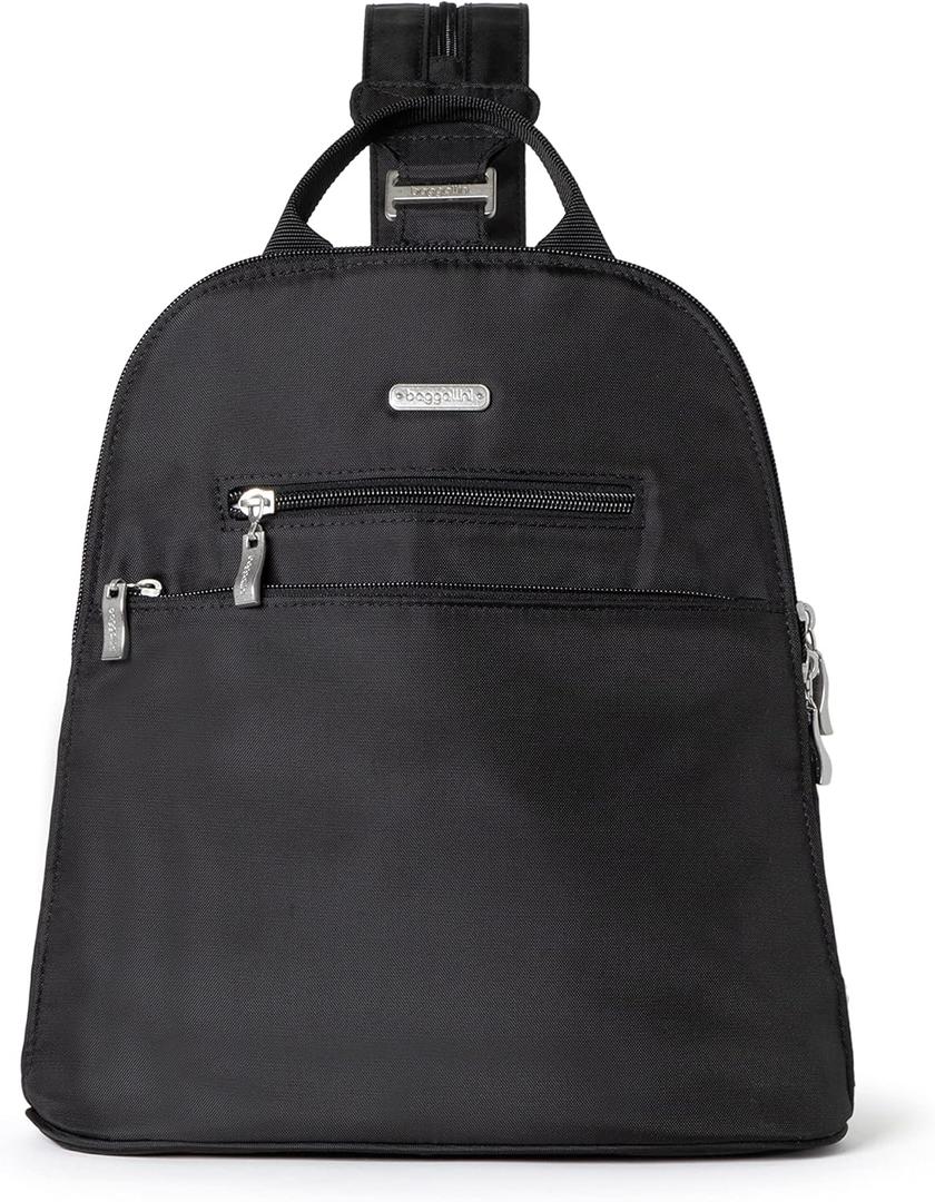 Baggallini Essential Mini Backpack Purse for Women - Built-in RFID Card Holder - Convertible Sling Bag with Adjustable Shoulder Strap (Black)