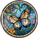 LMSDYSHU Butterflies and Mosaic patterns,Tempered Glass Wall Art,unframed，Easy to clean,18"（45.72cm） Diameter (blue)