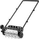 18-Inch Lawn Aerator,Heavy Duty Push Spike Aerator with 4 Wheels,Aerator Lawn Tool with Steel Handle, Manual Aerator Lawn Tool with Foam Armrests, Suitable for Lawn, Garden and Yard