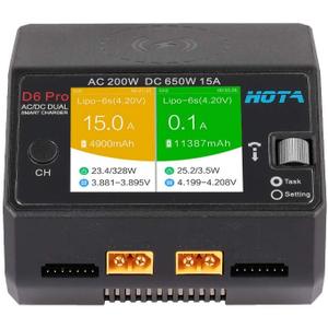 HOTA D6 Pro Lipo Charger AC200W DC650W 15A for LiHv Nicd NiMH Lipo Battery with Balance Phone Wireless Charging RC Car Drone Parts