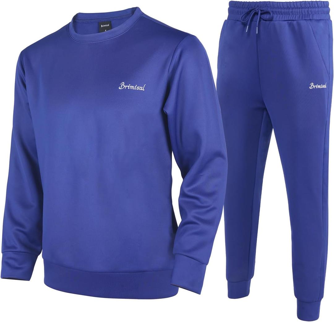 Men's Tracksuits 2 Piece Sets Outfits For Men Sweatsuits Long Sleeve Crewneck Pullover Active Jogging Sportswear (Large, Blue)