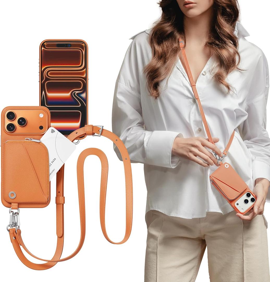 MAGEASY Compatible with iPhone 17 Pro Max 6.9" Wallet Case with Crossbody Strap - Coin Purse & Card Slot, with Leather Crossbody Lanyard, 16ft Ultimate Drop Protection | Pouch (Coral)