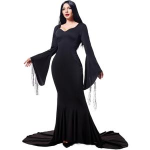 Funna Black Costume Women Dress Halloween Family Cosplay Gothic Witch Maxi Long Dresses Floor Length