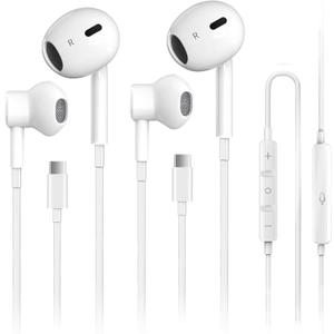 2 Pack USB C Headphones for iPhone 16, Type C Earbuds Wired Earbuds with Microphone & Remote Control Noise Cancelling Earphones, Compatible with iPhone 16 Pro Max, iPad Pro, Most USB C Jack Devices