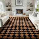 Ophanie Black & Beige Diamond Checkered Rugs for Living Room Bedroom, Large Rhombus Fluffy Soft Fuzzy Area Rugs, Plush Shaggy Bedside Floor 8x10 Carpet for Kids Baby Teen Dorm Home Decor Aesthetic