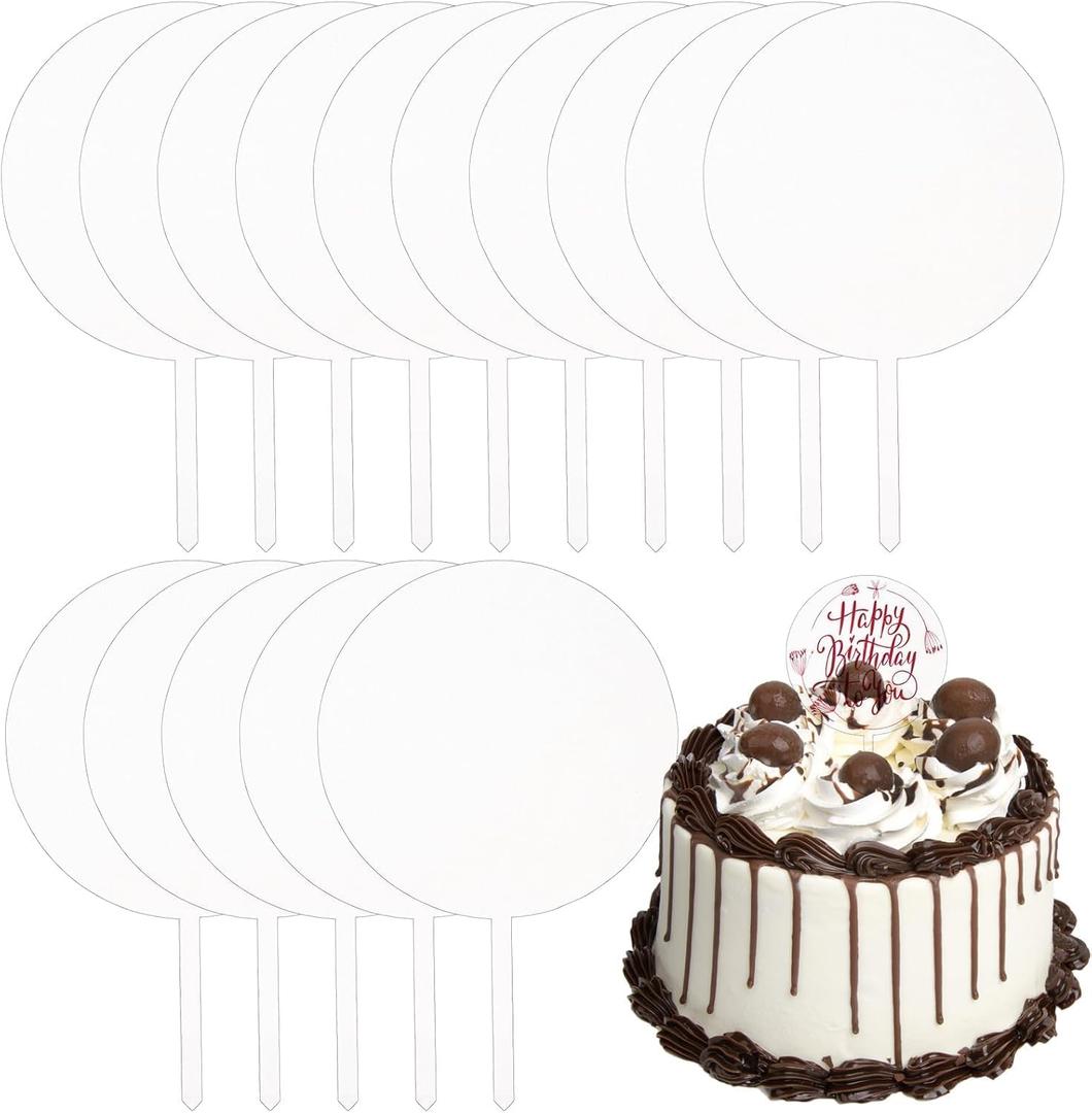 Frcctre 15 Pack Acrylic Cake Toppers, 5 Inch Blank Round Clear Cake Topper DIY Personalized Cake Toppers for Wedding Birthday Babyshower Anniversary Graduation Cake Decorations