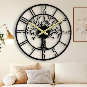 Large Tree of Life Wall Clock, Metal Large Modern Wall Clocks for Living Room, 14 in Oversized Battery Operated Silent Clock for Office,Living Room,Kitchen Decor