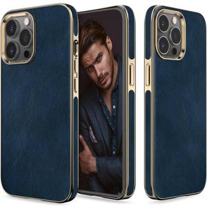 LOHASIC Leather Case for iPhone 14 Pro, Luxury Italy Leather Pattern Soft Grip Durable Anti-Scratch Full Body Protective Phone Men Women Cases Compatible with iPhone 14 Pro - Italy Blue