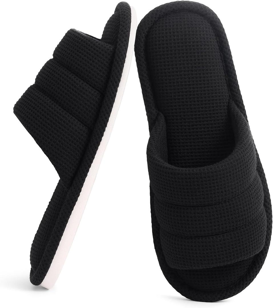 Shevalues Summer House Slippers for Women Men Breathable Waffle Indoor Slippers Slip-on Open Toe Home Shoes 11-12 Women/9.5-10.5 Men
