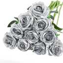 Nubry Artificial Silk Rose Flower Bouquet Lifelike Fake Rose for Wedding Home Party Decoration Event Gift 10pcs (Silver)
