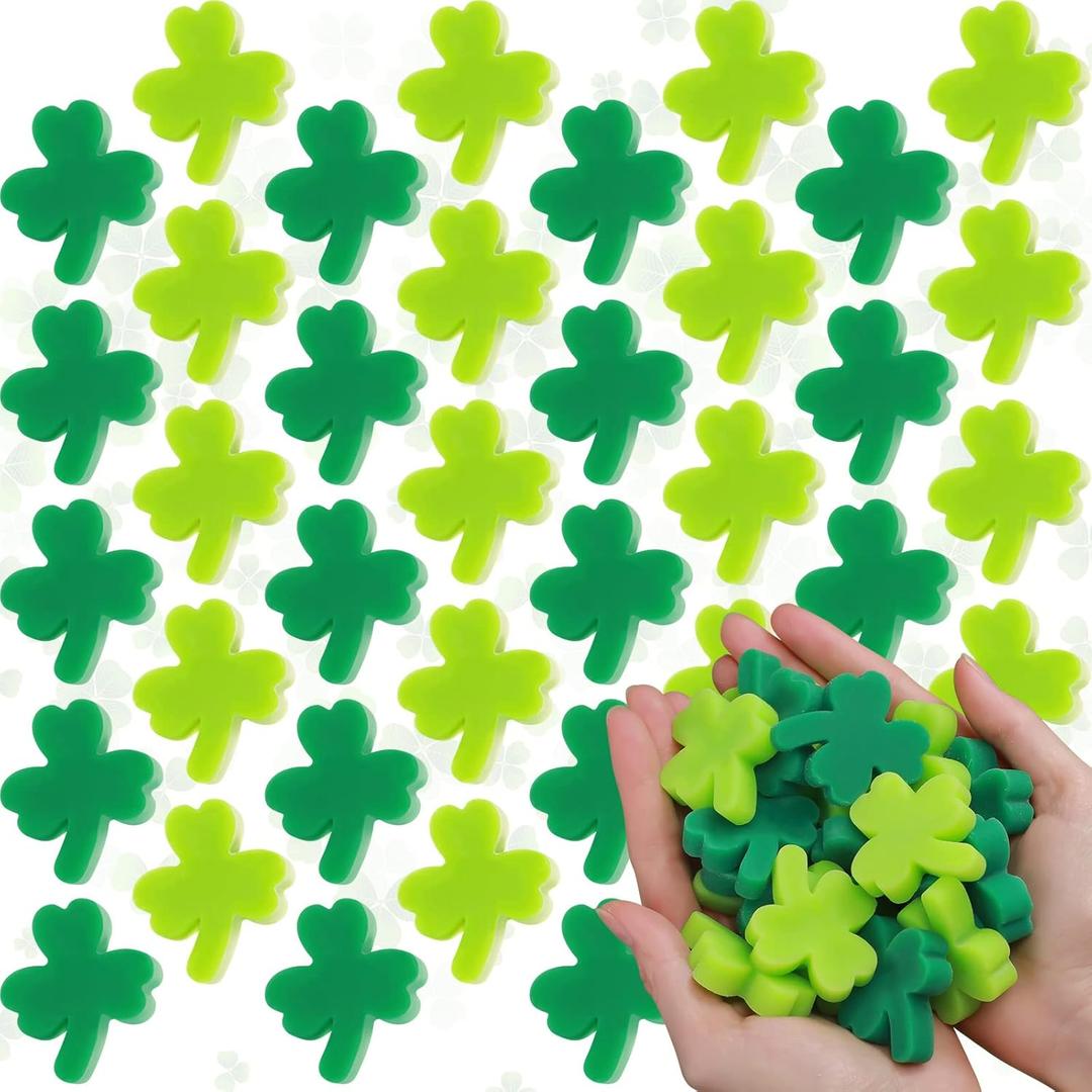 Hungdao 40 Pcs St. Patrick's Day Stress Toys Shamrock Relaxable Squeeze Balls Clover Stress Relief Balls for St. Patrick's Party Favors School Carnival Gifts Exchange