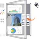 Enclosed Bulletin Board Outdoor 26"x20", Aluminium Frame Weatherproof Bulletin Board with Locking Door, Tamper-Proof Display Case Lockable Felt Pinboard for Home, School, Office, Store