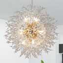 Firework Chandelier Gold, 12-Light Modern Crystal Chandelier Dandelion, 21.6" Stainless Steel Sputnik Pendant Hanging Light for Dining Room Bedroom
