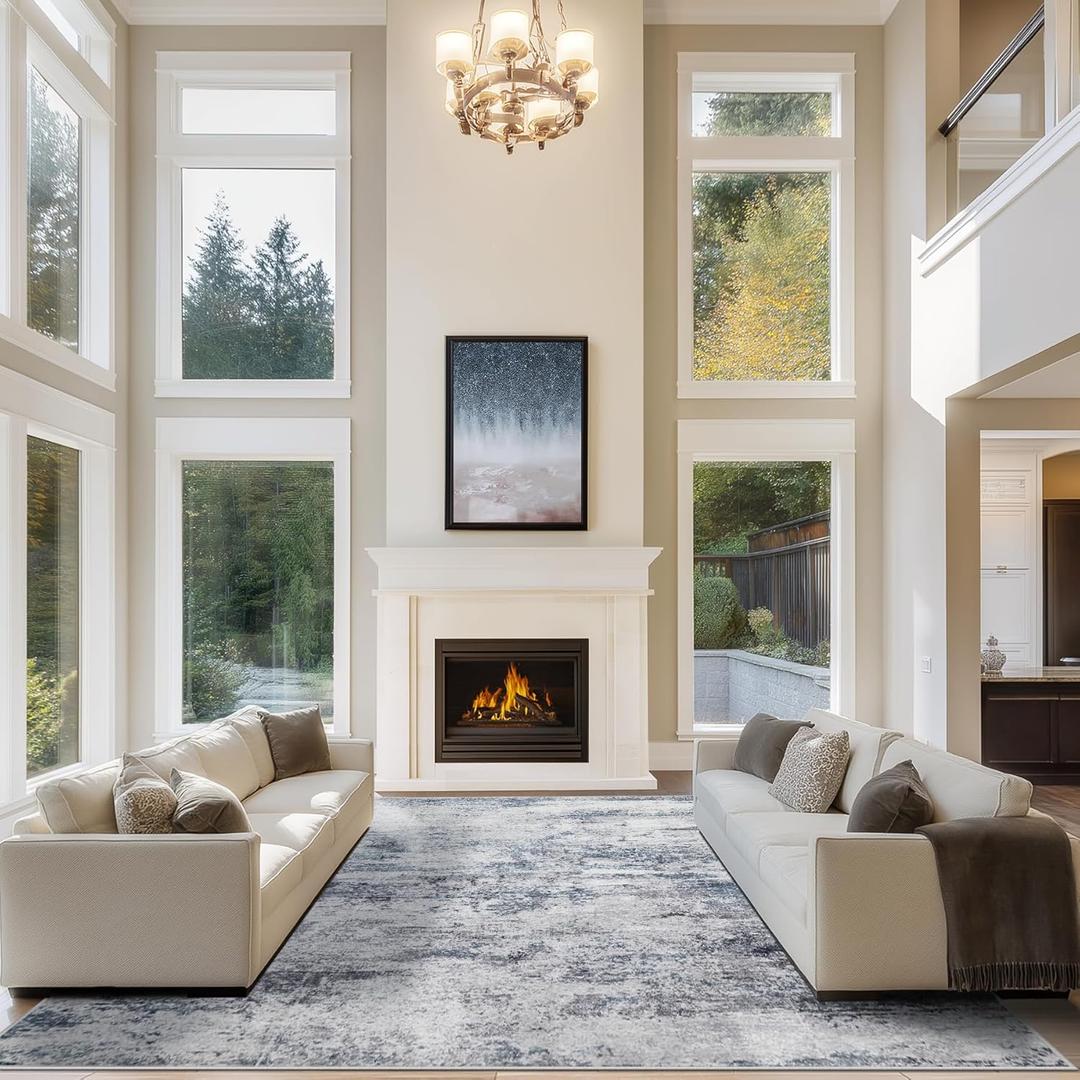 10x14 Area Rugs for Living Room Rug Washable: Abstract Large Rug Indoor Modern Carpet Non Slip for Dining Room Bedroom Nursery Home Office Blue Grey