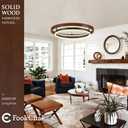 LED Ring Chandelier, Solid Walnut Wood LED Dining Room Light Fixtutre 24in, 23.6 in