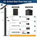 2Pack Cable Railing Stair Posts, 42" Adjustable Top 33 Degree Drilled Fit for 25-35 Degrees, Black Finish with Stainless Steel Cable Grommets