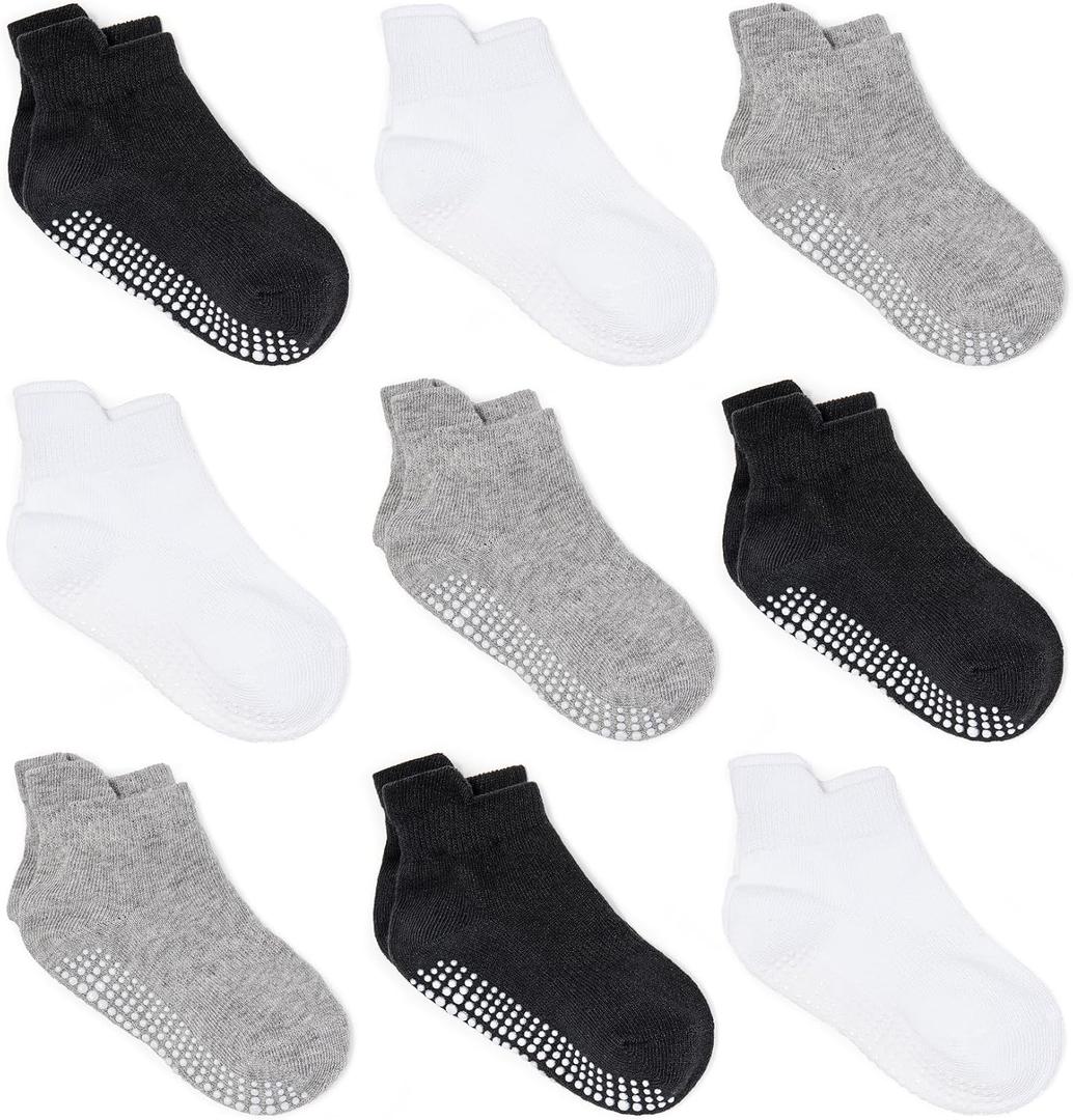 Zaples Baby Non Slip Grip Ankle Socks with Non Skid Soles for Infants Toddlers Kids Boys Girls (1-3T, Assorted - 9 Pairs)