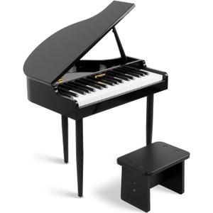 STRICH 37 Keys Kids Piano Keyboard Set, Mini Grand Digital Piano for Kids with Stand Chair, Wood Piano for 3+ Girls and Boys, Classic Black, SEK-60