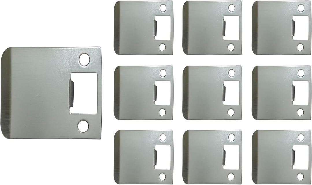 QCAA Solid Brass Extended Lip Strike, 3''X2-1/4", Satin Nickel, 10 Pack, Made in Taiwan