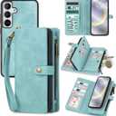 TwoHead for Samsung Galaxy S24 Wallet Case with Card Holder, Detachable Magnetic Phone Case for S24,PU Leather All-Round Protective Phone Case Wallet with Wrist Strap, Blue