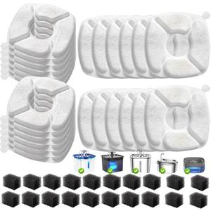 40 Pcs Cat Water Fountain Replacement Filters-20 Pack Cat Fountain Filters with 20 Pack Sponges, Enhanced Compatibility Pet Fountain Filter Fit for 95oz/2.8L 135oz/4L 67oz/2L Pet Drinking Fountain