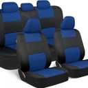 BDK PolyPro Car Seat Covers Full Set in Blue on Black, Front and Rear Split Bench Seat Covers for Cars, Easy to Install Car Seats Cover Set and Accessories for Auto Trucks Van SUV - Blue