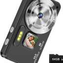Digital Camera, Autofocus 4K 64MP Point and Shoot Digital Cameras for Teens with 64GB Card, 18X Zoom Anti-Shake Compact Video Camera for Student Kids Boys Girls Beginner - Black