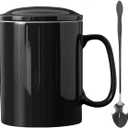 Extra Large Coffee Mugs 33 oz, Oversized Coffee Cup Big Tea Mug, Black Super Big Ceramic Teacup with Lid and Handle
