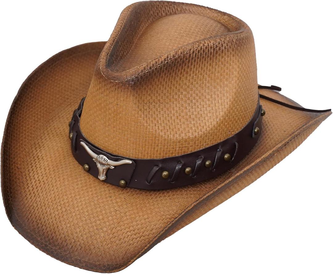 SoJourner Bags Men & Women's Cowboy Cowgirl Hat - Western Hats for Women, Adjustable Cowboy Hat Men with Wide Brim (Brown Longhorn) SoJourner Bags Men & Women's Cowboy Cowgirl Hat - Western Hats for Women, Adjustable Cowboy Hat Men with Wide Brim (Brown Longhorn)