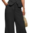 Cicy Bell Womens Vest Sets Summer 2 Piece Outfits Button Crop Blazer Vest and Wide Leg Pant Suits, Small
