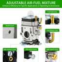 2-Stroke Carburetor Kit, Replacement for 43cc 47cc 49cc 50cc 52cc Engines, Compatible with Tillers, Auger, Mini Pocket Bikes, ATVs, Quads; Includes Fuel Line, Primer Bulbs, Gasket & Spark Plug