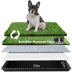 HQ4us Dog Grass Pad with Tray Medium 3121 Dog Litter Box Toilet with 2Artificial Grass for Dogs with Hemmed Edge, Pee Pads for Dogs, Realistic, Less Stink, Potty for Balcony