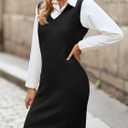 Wenrine Womens Sleeveless Sweater Vest Dress Casual Chunky Knit V Neck Loose Slit Fall Tank Midi Dresses