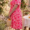 RITERA Plus Size Dresses for Curvy Women Boho Summer Midi Dress Sweetheart Neck Short Sleeve Dresses Empire Waist with Pocket,5XL
