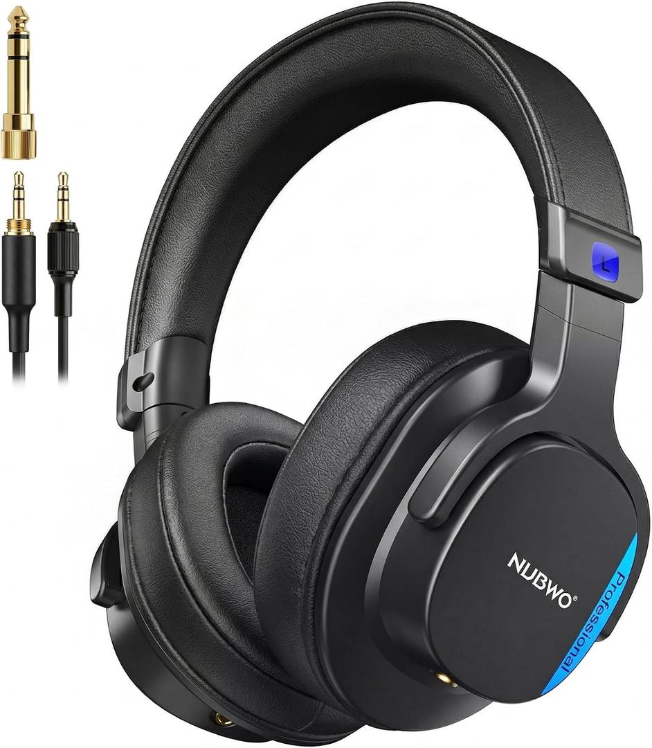 NUBWO Headphones Wired, Hi-Res Studio Monitor Headphones with 3.5/6.35mm Detachable Jack, 180 Flip Earpads, 45mm Drivers Professional DJ Headsets for Guitar, Piano, Recording, Mixing, Guitar APM-HD01