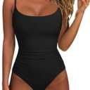SUUKSESS Women One Piece Tummy Control Swimsuit Crisscross Backless Bathing Suit (Medium, Black)