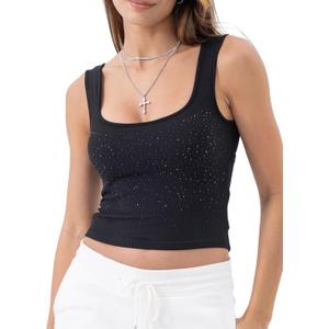 Danysu Women Rib Tank Top Padded Workout Top Square Neck Crop Tank Fitted Basic Cami Tops (Medium, Diamond Black) Danysu Women Rib Tank Top Padded Workout Top Square Neck Crop Tank Fitted Basic Cami Tops (Medium, Diamond Black)