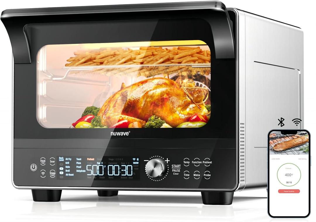 Nuwave TODD ENGLISH iQ360 Digital Smart Oven, 20-in-1 Convection Infrared Grill Griddle Combo, 34-Qt Mega Capacity, 1800 Watts, Adjustable Triple Surround Heat Zones, Smart Thermometer, WIFI Enabled (Black)