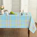 Horaldaily Easter Tablecloth 60×104 Inch Rectangular, Blue Buffalo Plaid Washable Seasonal Table Cover for Party Picnic Dinner Decor