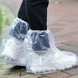 10 Pairs Waterproof Shoe Covers for Rain - Disposable Plastic Rain Shoe Covers - Non-Slip Indoor Outdoor Rain Cover for Shoes,Plastic Overshoes for Men Women -Water Proof Boot Protector – Clear-L