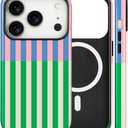 Magnetic for iPhone 16 Plus Case Cute Stripes Phone Case, Shockproof Slim TPU and Hard PC Protective Phone Cover Compatible with MagSafe Designed for Women Girls, Gray
