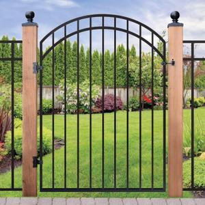 Nuvo Iron Elegantly Crafted 45-In W x 68-In H Ornamental Iron Passage Gate with Double Arched-Top Rail and Smooth Finished  Pre-assembled with Self-Closing Hardware, Black